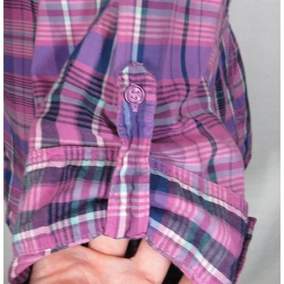 Lane Bryant Lilac Purple Multi Plaid Button Up Cotton Blouse Plus Size 18-20 - Picture 3 of 8
